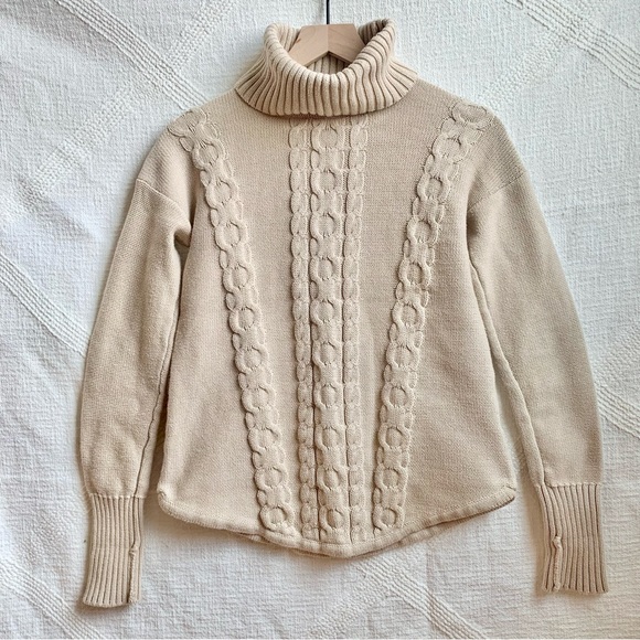 L.L. Bean Sweaters - L.L. Bean Women's Sweater Turtleneck Fisherman Cable Knit Cotton XS Cream Beige